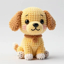 a crochet golder retriever, very cute, kawaii, extremely detailed, complex, intricate, Sigma 50mm f/1.4