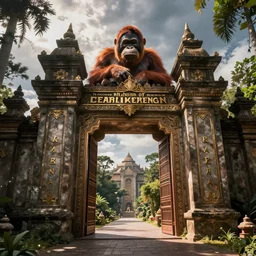 The gate to the eternal kingdom of orangutans, fantasy, digital art, HD, detailed.