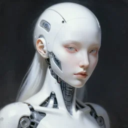 a white cast futuristic biomechanical humanoid woman with prety face, porcelain skin, futuristic digital painting, cyberpunk, 8 k,