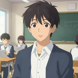high school classroom scene spring setting anime poster, expert high detail concept art, perfect proportions define face, handsome, colorful, sharp focus, realistic shaded lighting artistic, kazue kato, makoto shinkai, loish and clamp style, expert artist