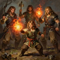 beautiful portrait painting of a very short and small male halfing bard from pathfinder, casting fireball, painted by larry elmore, wayne reynolds, greg rutkowski, magic the gathering, dungeons and dragons, dishonored 2