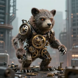 a clockwork beast in the middle of a machine city, 8 k, shallow depth of field, 8 k, ultra high detail, concept art, w 1 0 2 4