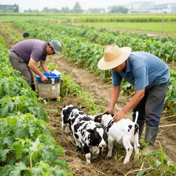farm workers harvesting newborns on a farm