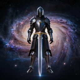 knight, great sword with ligh, in the middle of the galaxy