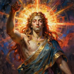 the god of knowledge, a painter's tragic depiction, powerful colors
