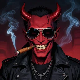 a demon smoking a cigar and wearing aviators, discord pfp, digital portrait