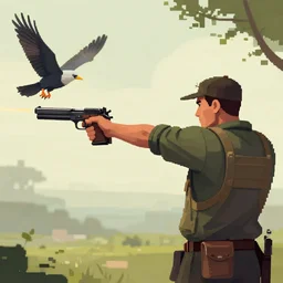 a man holding a gun and aiming at a bird, concept art by senior character artist, pexels contest winner, context art, rtx on, rtx, pixel perfect,