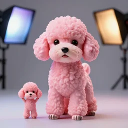 kitsch pink ceramic poodle : : action figure, sofubi : : studio lighting, colored gels, colored background : : kodak portra 5 0 0, wetplate, flashlight, muted colours, 2 0 0 mm lens