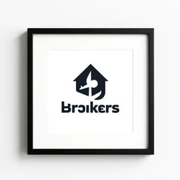 a modern graphic design logo for a company called shadow brokers, very minimal, white background, framed giclee print