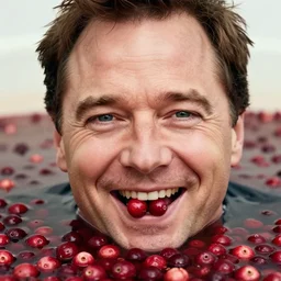 closeup portrait of happy bryan cranston, submerged in cranberries, cranberries in mouth, eating, food photography, natural light, sharp, detailed face, magazine, press, photo, steve mccurry, david lazar, canon, nikon, focus