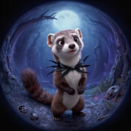 curved perspective, extreme narrow, extreme fisheye, digital art of a marten animal cartoon character by anton fadeev from nightmare before christmas