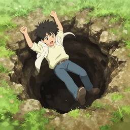 falling down a deep hole in the wild, anime