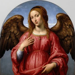 a painting of a woman in a red dress, a detailed painting by fra angelico, trending on pinterest, art & language, academic art, renaissance painting, apocalypse art