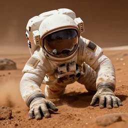an astronaut zombie crawling on mars, with cracked and open space helmet, dusty space suit, reaching towards camera viewpoint, viewpoint is to front and left, best on artstation, cgsociety, wlop, cosmic, epic, stunning, gorgeous, much detail, much wow, masterpiece