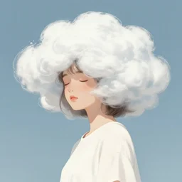 a girl with clouds as hair