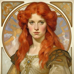 oil portrait of aloy from horizon zero dawn with long red hair, intense colors, by hans holbein, alphonse mucha, wlop
