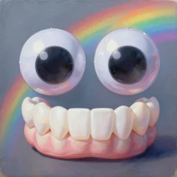 teeth that have teeth, soft rainbow light, inflatable googly eyes painting by ingres