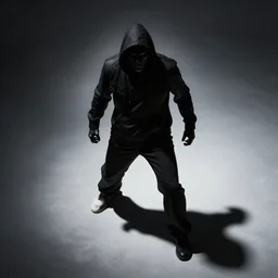 menacing black - coated figure casting a shadow