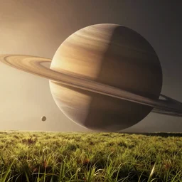 Saturn, concept art, low angle, high detail, warm lighting, volumetric, godrays, vivid, beautiful, trending on artstation, by Jordan grimmer, huge scene, grass, art greg rutkowski
