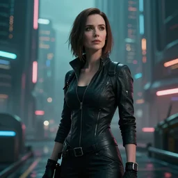 jennifer connelly starring in a cyberpunk movie in a distopic futuristic city in the style of bladerunner, firing a gun, muzzle flash, movie still, highly detailed, rainy night, volumetric lights, dramatic, scifi, sharp focus