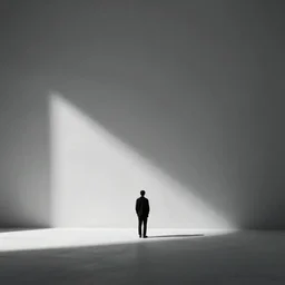 a lonely figure in a beautifully stark rendering of poignant minimalism by dan flavin and eyvind earle