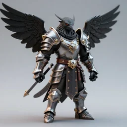 dnd mini of a heroic kenku raven knight in armor. photo by lead character artist
