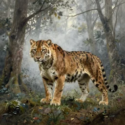 a large predator in a misty forest, extremely detailed oil painting, sargent and leyendecker, savrasov levitan polenov, bruce pennington, tim hildebrandt, digital art, landscape painting, trending on artstation, masterpiece