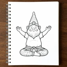 gnome yoga poses coloring book page, high detail
