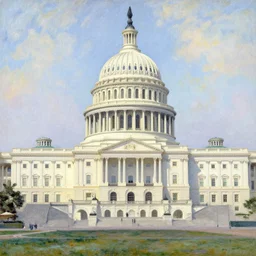 United States Capitol Building, illustrated by Claude Monet, very detailed