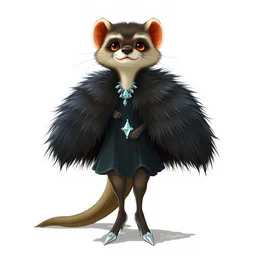 lorax movie : detailed illustration : ferret character : wearing a stravagant fur dress : wearing diamonds stiletto : head torso legs : behance