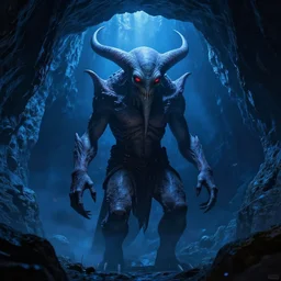 cthulhu in a blue cave , by Greg Rutkowski , 8k, photorealistic, cinematic lighting, HD, high details, dramatic, atmospheric , trending on artstation