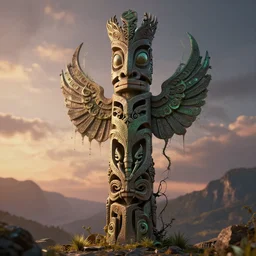 skeumorphic totem webbed in druidic vibration by michael whelan and peter andrew jones photorealistic CG rendered in octane and cryengine, 8k, hyper detailed, ultra photorealistic, cgsociety artstation, oddly satisfying photorealistic Cinema 4d render, behance, fine detail post processing, magic hour