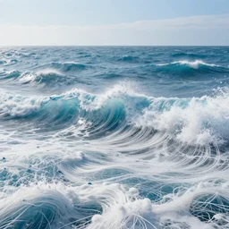 ocean waves made of yarn, stringy, unreal engine, 4 k, landscape