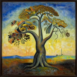 cubist artwork of a tree, in the style of Salvador Dalí