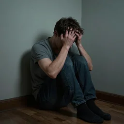 An unemployed panderer, sitting in the corner of his room crying that he has no money, digital art, detailed, dramatic, emotional, heart touching