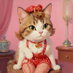 a painting of a cat, pinup, beautiful, artstation
