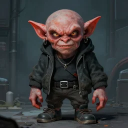 a digital painting of a menacing goblin with street clothing