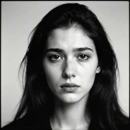 a beautiful woman with black hair, sad, pale, expressive, a black and white photo by robert mapplethorpe, tumblr, naturalism, black and white, contrasting, photocopy