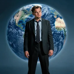 film still of Leonardo DiCaprio as Cobb with the world bending in the background in Inception, 4k