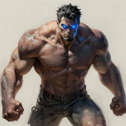 fighter muscular monster with glowing blue eyes, digital painting, digital art, devian art, artstation, 4 k, hd