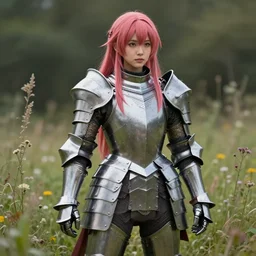 a masterpiece hyperrealistic ultradetailed fullbody photograph of a lifelike real human anime girl in full steel plate armor, surrounded by wild weeds, gorgeous, vibrant hairs, visible skin pores, photoreal image, in the style of wlop, photoreal, overrendered, blender, unreal engine, extremely detailed, trending on artstation, sharp focus, 4 k