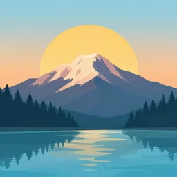 sunrise mountain water vector illustration digital art by bruce pennington trending on artstation