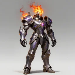 a highly detailed illustration of futuristic cyber knight with flaming plume, rigid bulky armor, glowing purple line cracks in armor, dramatic standing pose, intricate, elegant, highly detailed, centered, digital painting, artstation, concept art, smooth, sharp focus, league of legends concept art, WLOP