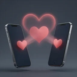 Two phones send heart through the air. Free stock photo. 2 phones. by Greg Rutkowski. 300mm