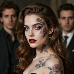 mafia princess with flower face tattoos, artgerm, dan mumford, ismail inceoglu