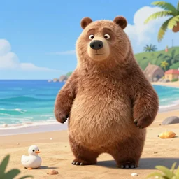 a scene of bear on the beach, zootopia 2