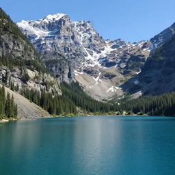 a beautiful photo of a national park with mountains and water, award-winning photography