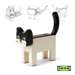 black and white illustrated instructions on how to put together a cat made by ikea