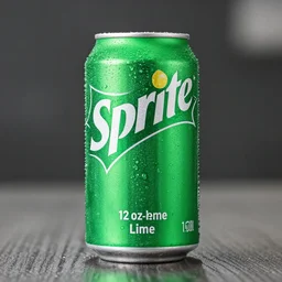 a green 1 2 oz lemon - lime soda can of sprite covered in light condensation, professional photo