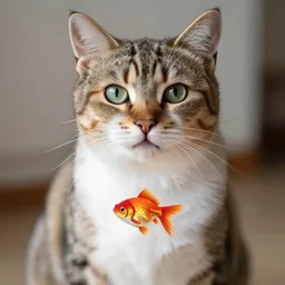 a cat with a goldfish tattoo on its chest
